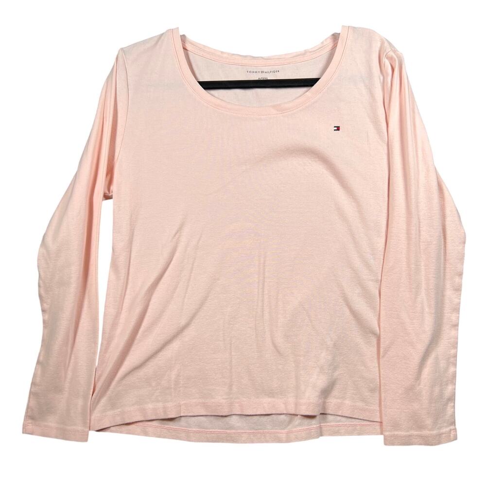 Tommy Hilfiger T-Shirt Cotton Long Sleeve Crew Neck Preppy Pink Mens Sz XL